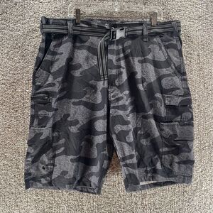 Iron Co Shorts Adult 40 Black Gray Camo Cargo Pockets Hybrid‎ Performance Mens